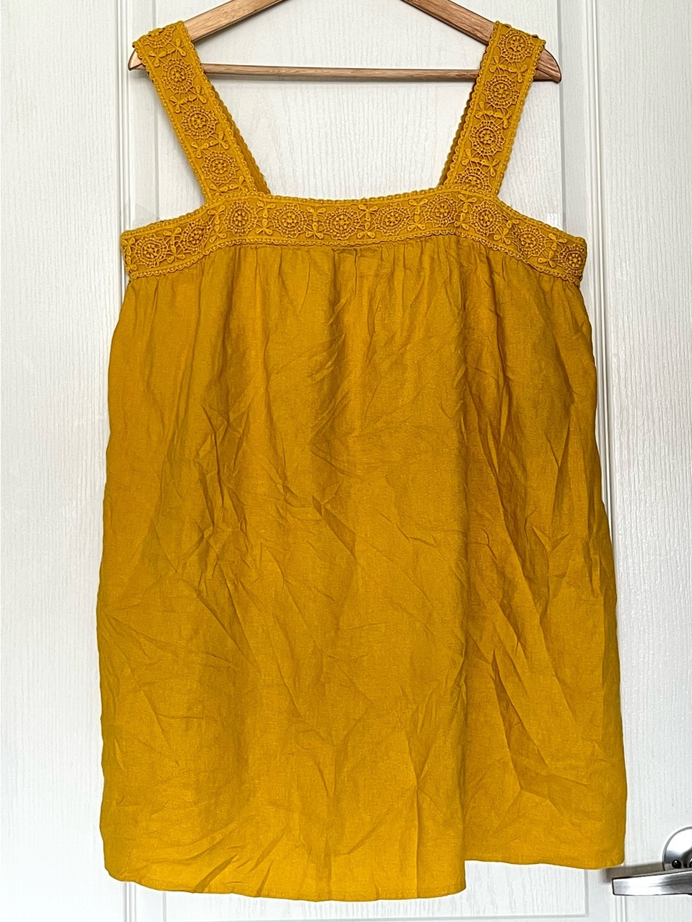 Old Navy Mustard Yellow Linen Blend Crochet‎ Lace Tank Top Tunic Boho Size L